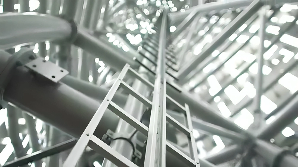 "Instalación del sistema de riel vertical en torre metálica" "Carro deslizante para protección anticaídas en escaleras" "Sistema de riel en estructura industrial con acceso vertical"