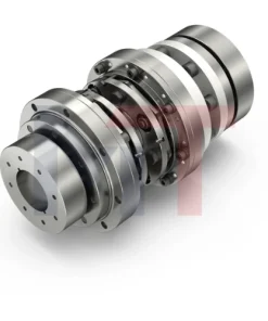 Acoplamiento FLEXDUR HighSpeed Reich instalado en banco de pruebas, Detalle del paquete de placas flexibles del acoplamiento FD-HS, Vista del acoplamiento rígido a la torsión FLEXDUR sin holgura, Acoplamiento Reich FLEXDUR HighSpeed con cubos de sujeción