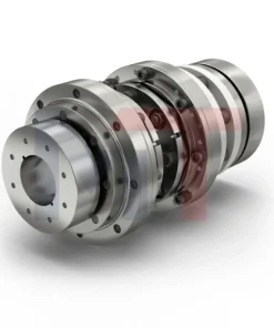 Acoplamiento FLEXDUR HighSpeed Reich instalado en banco de pruebas, Detalle del paquete de placas flexibles del acoplamiento FD-HS, Vista del acoplamiento rígido a la torsión FLEXDUR sin holgura, Acoplamiento Reich FLEXDUR HighSpeed con cubos de sujeción