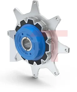 Acoplamiento RCT Reich montado en bomba hidráulica, Vista detallada del acoplamiento rígido a la torsión RCT, Conexión entre motor diésel y bomba con acoplamiento RCT, Estructura interior del acoplamiento RCT con revestimiento de caucho