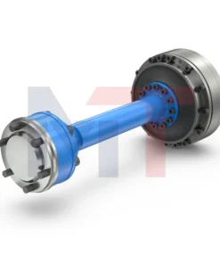 Acoplamiento de goma TOK Reich para banco de pruebas de motores, Detalle del eje con juntas homocinéticas del acoplamiento TOK, Vista del sistema de acoplamiento elástico TOK Reich en banco de pruebas, Componentes del acoplamiento TOK con bridas DIN y SAE